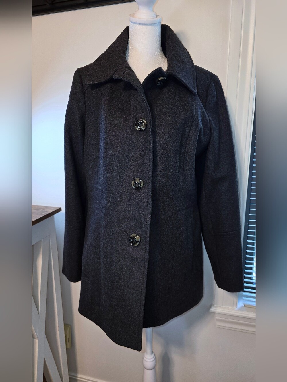 London Fog Women's Charcoal Wool-Blend Pea Coat Size Medium